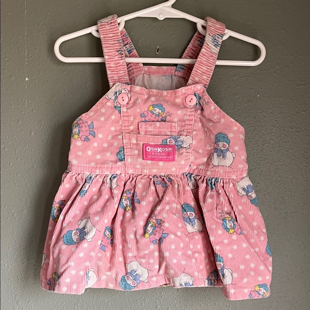 Vintage OshKosh B'gosh Pink Corduroy Snowman Kids Dress